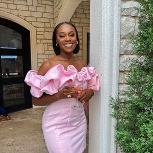 Fashion Nova | Dresses | Fashion Nova Pink Ruffled Offshoulder Puff Sleeve  Mini Dress | Poshmark